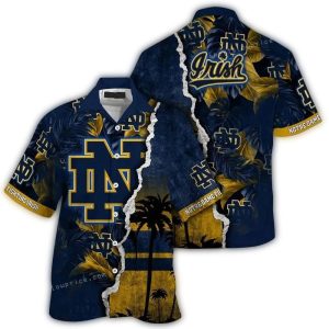 Notre Dame Fighting Irish Floral Leafs Scratch Hawaiian Shirt