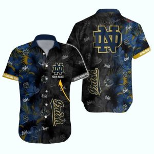 Personalized Notre Dame Fighting Irish Floral Leafs Tropical Hawaiian Shirt