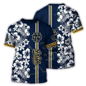 Notre Dame Fighting Irish Floral White Stripe All Over Print T Shirt