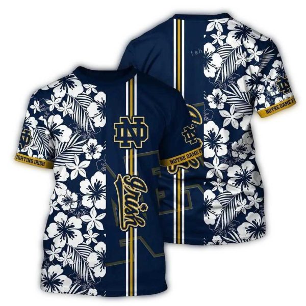 Notre Dame Fighting Irish Floral White Stripe AOP T Shirt 1