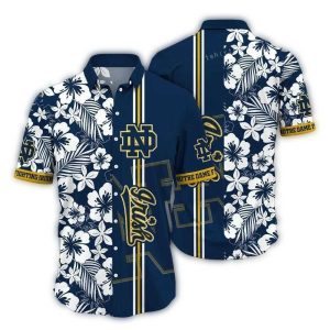 Notre Dame Fighting Irish Floral White Stripe Hawaiian Shirt