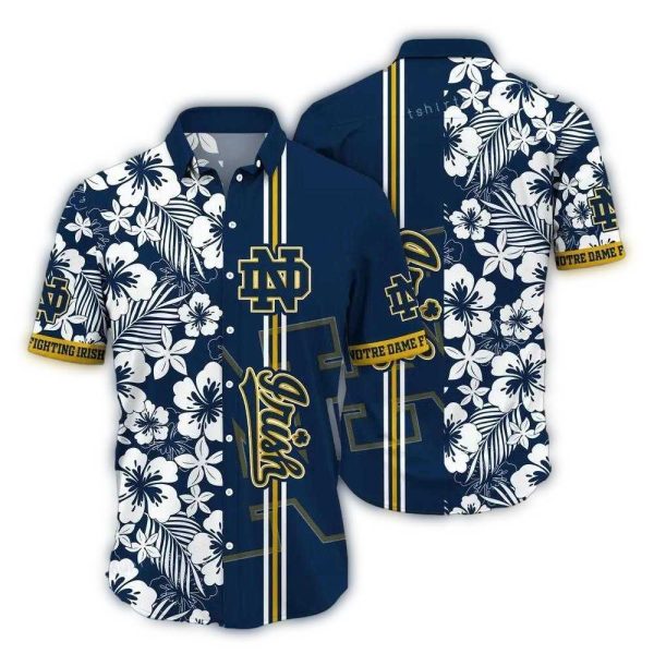 Notre Dame Fighting Irish Floral White Stripe Hawaiian Shirt 1