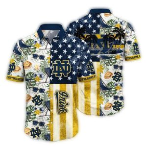 Notre Dame Fighting Irish Floral And Flag Us Hawaiian Shirt