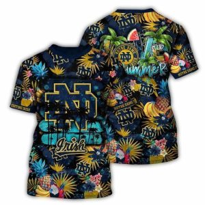 Notre Dame Fighting Irish Floral And Fruit Pattern Tropical All Over Print T Shirt
