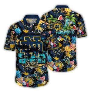 Notre Dame Fighting Irish Floral And Fruit Pattern Tropical Hawaiian Shirt