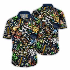 Notre Dame Fighting Irish Floral And Tiki Pattern Hawaiian Shirt