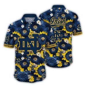 Notre Dame Fighting Irish Flower Blossom Pattern Hawaiian Shirt