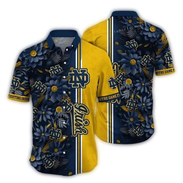 Notre Dame Fighting Irish Flower Blossom Stripe Hawaiian Shirt 1