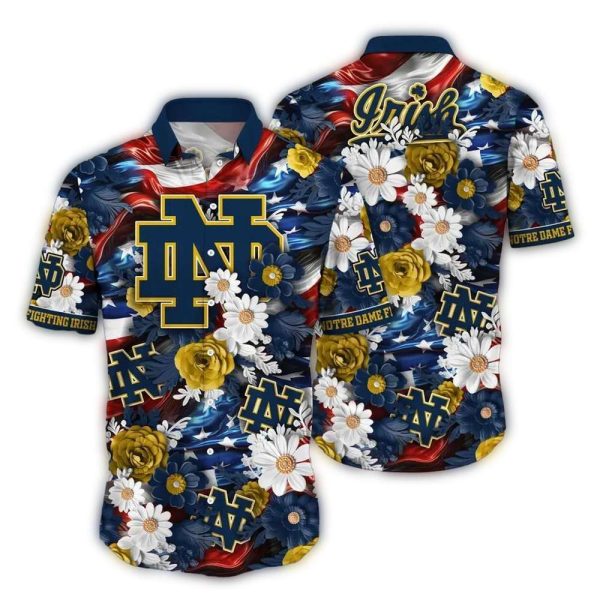 Notre Dame Fighting Irish Flower Flag US Pattern Hawaiian Shirt 1
