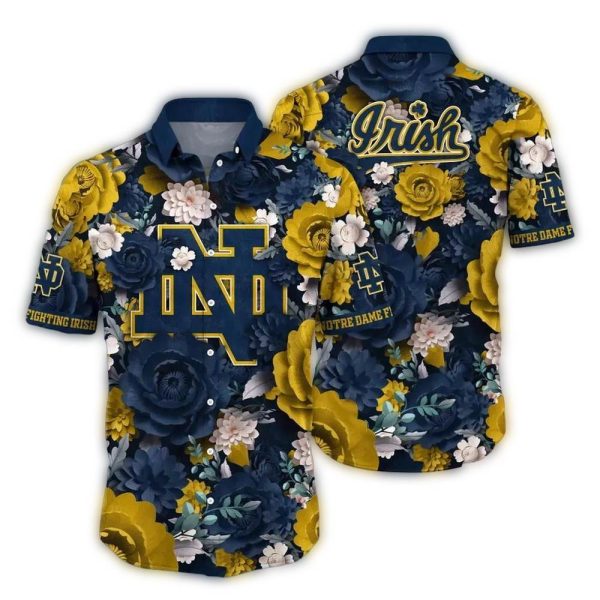 Notre Dame Fighting Irish Flower Gold Pattern Hawaiian Shirt 1