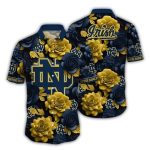 Notre Dame Fighting Irish Flower Gold And Navy Hawaiian Shirt