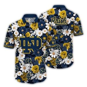 Notre Dame Fighting Irish Flower Gold And White Pattern Hawaiian Shirt