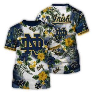 Notre Dame Fighting Irish Flower Pattern All Over Print T Shirt