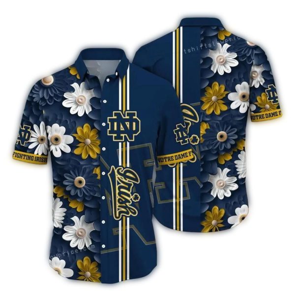 Notre Dame Fighting Irish Flower Stripe Hawaiian Shirt 1
