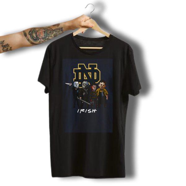 Notre Dame Fighting Irish Halloween With Famous Horror Slasher Characters T Shirt t shirt 1