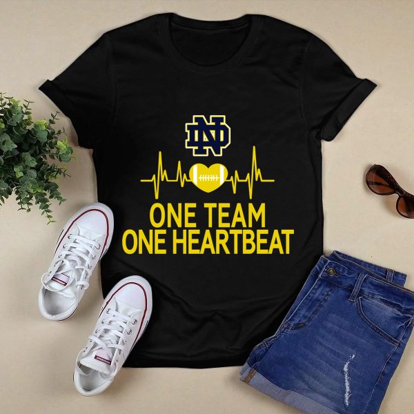 Notre Dame Fighting Irish One Team One Heartbeat Heartbeat Football T Shirt Black 1