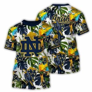 Notre Dame Fighting Irish Parrot Floral Art All Over Print T Shirt