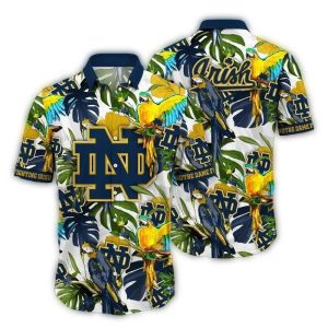 Notre Dame Fighting Irish Parrot Floral Art Hawaiian Shirt