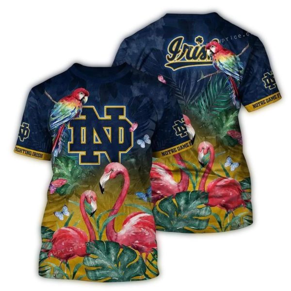 Notre Dame Fighting Irish Parrot and Flamingo Art AOP T Shirt 1