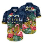 Notre Dame Fighting Irish Parrot And Flamingo Art Hawaiian Shirt