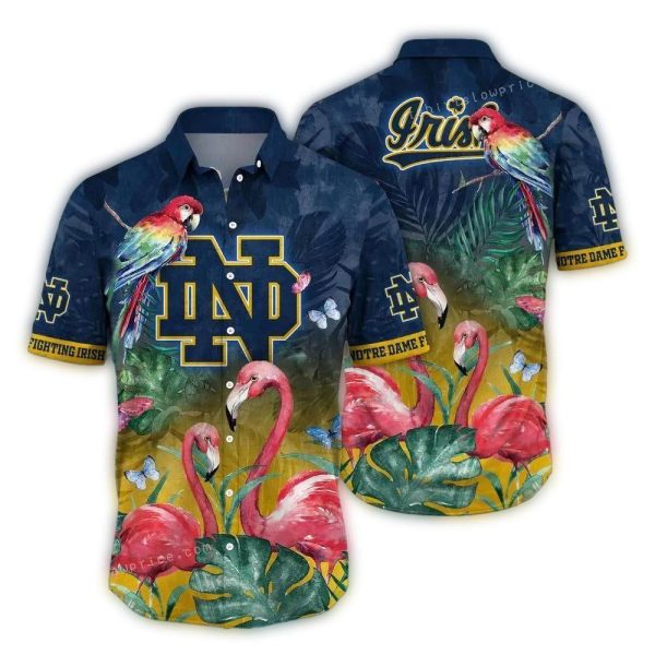 Notre Dame Fighting Irish Parrot and Flamingo Art Hawaiian Shirt 1