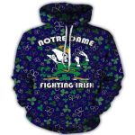 Notre Dame Fighting Irish Pattern Shamrock For Patricks Day All Over Print Hoodie