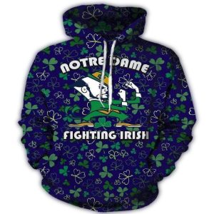 Notre Dame Fighting Irish Pattern Shamrock For Patricks Day All Over Print Hoodie