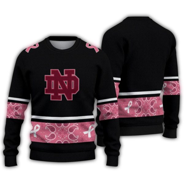 Notre Dame Fighting Irish Pink Ribbon Black Pink Ugly Sweater 1
