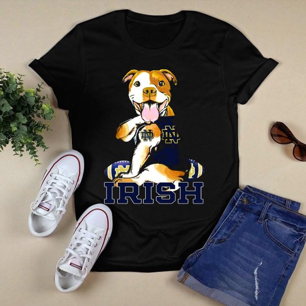 Notre Dame Fighting Irish Pittbull with Football and ND T Shirt Black 1