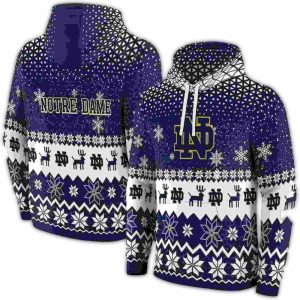 Notre Dame Fighting Irish Reindeer Motif All Over Print Hoodie