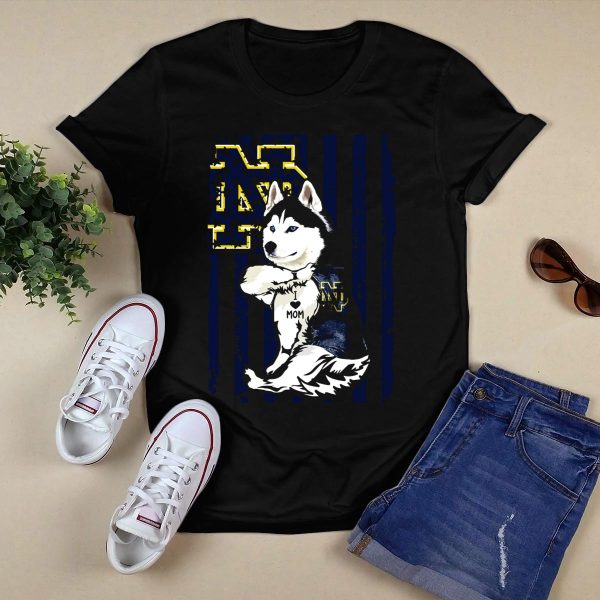 Notre Dame Fighting Irish Siberian Husky I Love Mom T Shirt Black 1