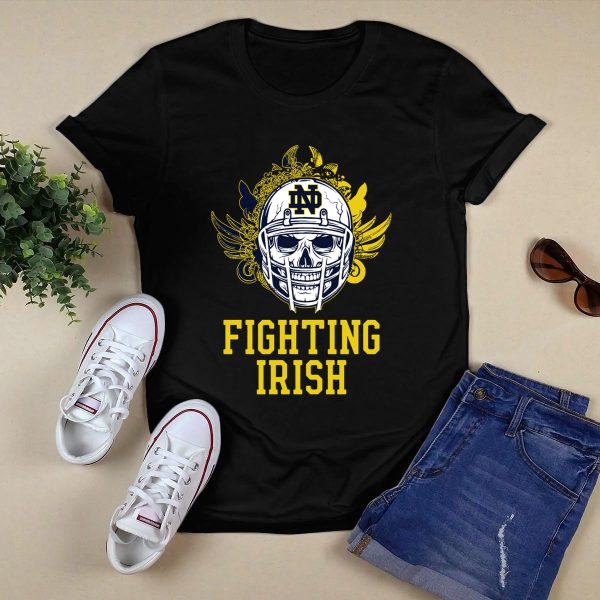 Notre Dame Fighting Irish Skull Helmet Emblem T Shirt Black 1