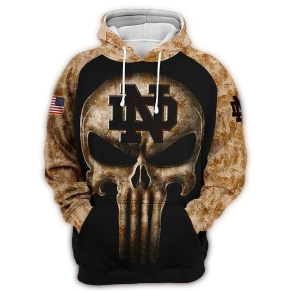 Notre Dame Fighting Irish Skull Punisher Camo AOP Hoodie 1