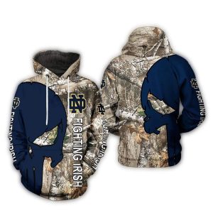 Notre Dame Fighting Irish Skull Punisher Camo Veteran Hunting All Over Print Hoodie