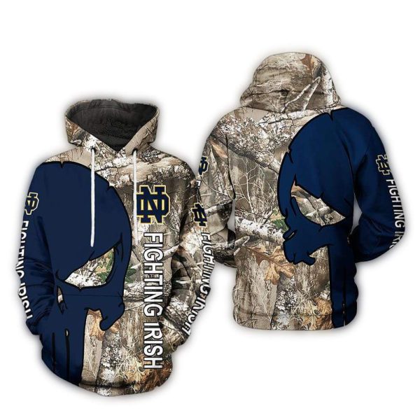 Notre Dame Fighting Irish Skull Punisher Camo Veteran Hunting AOP Hoodie 1