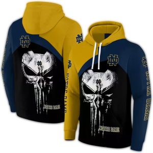 Notre Dame Fighting Irish Skull Punisher Gold Black All Over Print Hoodie