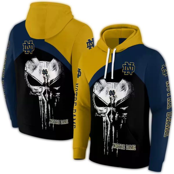 Notre Dame Fighting Irish Skull Punisher Gold Black AOP Hoodie 1