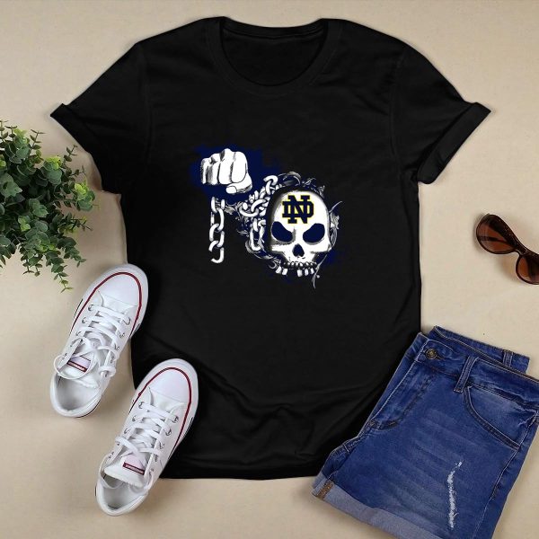 Notre Dame Fighting Irish Skull With Chains And Fist T Shirt Black 1