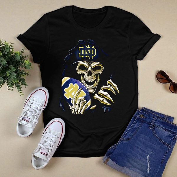 Notre Dame Fighting Irish Skull with Football Helmet T Shirt Black 1