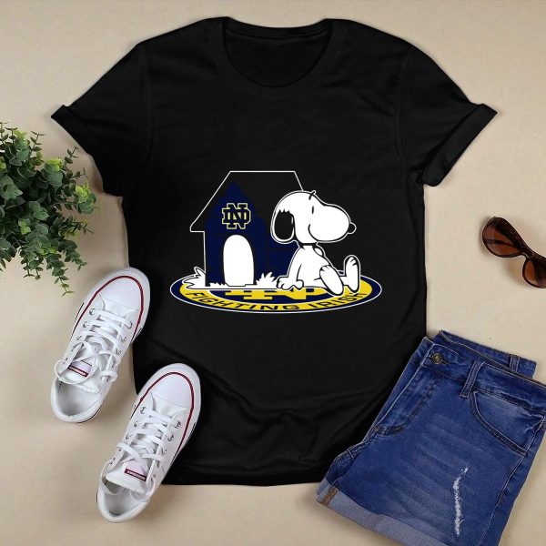 Notre Dame Fighting Irish Snoopy Football Fan Now And Forever T Shirt Black 1