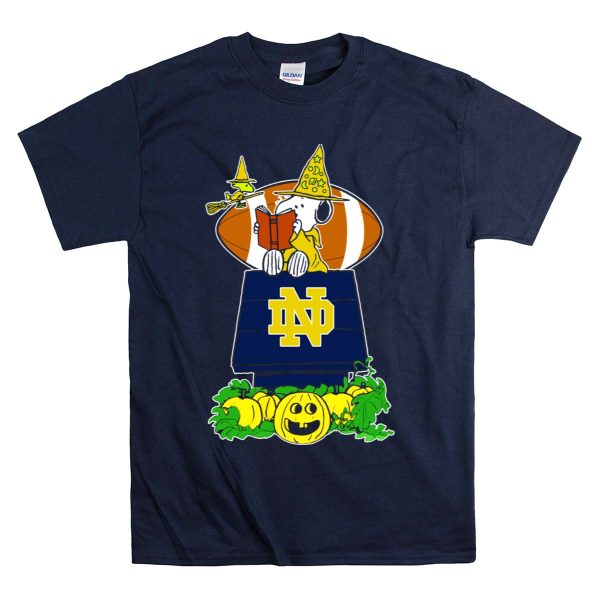 Notre Dame Fighting Irish Snoopy Halloween Pumpkin Scene With Football T Shirt Navy