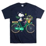 Notre Dame Fighting Irish Snoopy On Bicycle With Flowers And Woodstock T-Shirt