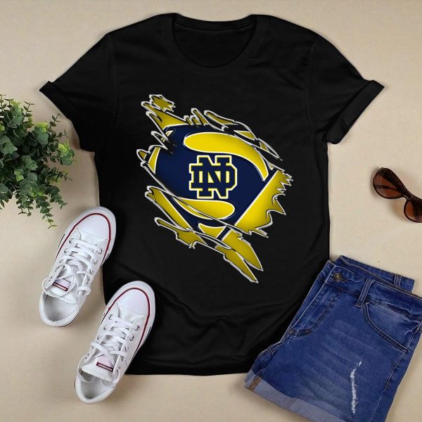 Notre Dame Fighting Irish Superman Logo ND Shield T Shirt Black 1