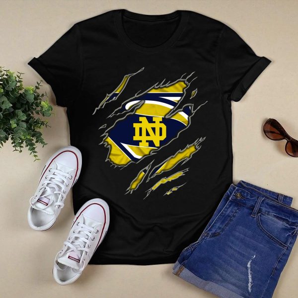 Notre Dame Fighting Irish Superman Logo Rip T Shirt Black 1