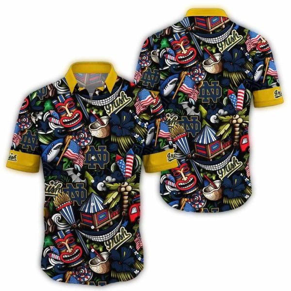 Notre Dame Fighting Irish Tiki Floral Pattern Hawaiian Shirt 1