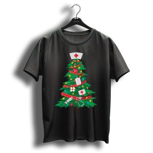 Nurse Christmas Tree Medical Holiday Decor Stethoscope Syringe Nurse Cap T-Shirt