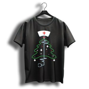 Nurse Christmas Tree Stethoscope Hat Snowflakes T-Shirt