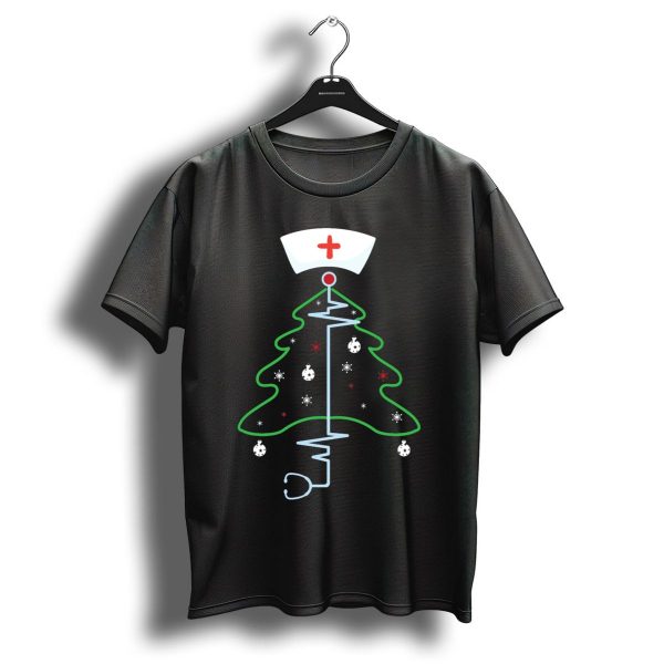 Nurse Christmas Tree Stethoscope Hat Snowflakes T Shirt 1 t shirt 1