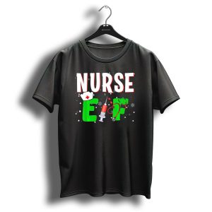 Nurse Elf Christmas Syringe Stethoscope Snowflakes Holiday Humor T-Shirt