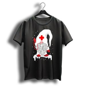 Nurse Gnome Christmas Humor With Red Cross And Stethoscope T-Shirt